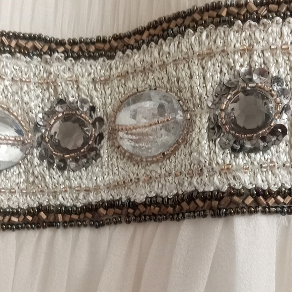 Caché Vintage Grecian Goddess Ivory Bejewelled Silk Dress- Size: 8 - Picture 6 of 16